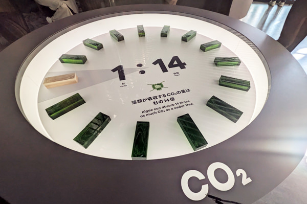 藻類が吸収する二酸化炭素は杉の14倍（日本館）