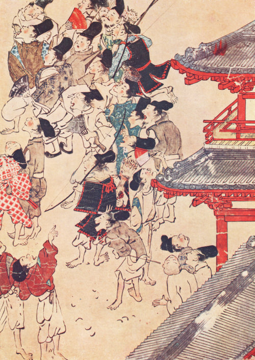 平安宮朱雀門前で火事を見る人々（『伴大納言絵巻』）