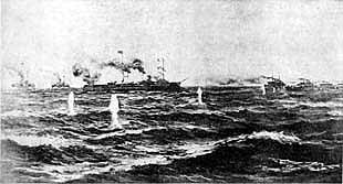 蔚山沖海戦で撃沈するリューリック