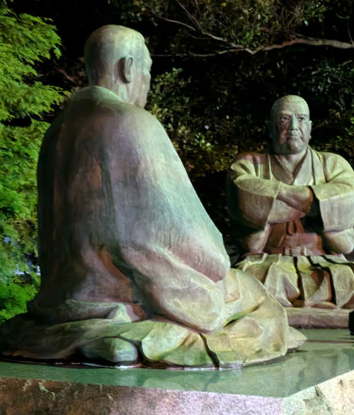 菅実秀と対談する西郷隆盛（鹿児島市の西郷屋敷跡）